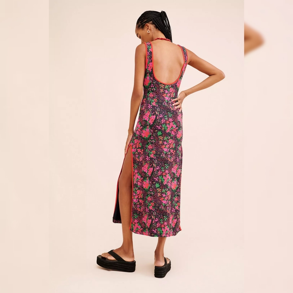 Free People Clementine Midi Dress Black And Pink Women's Size Small